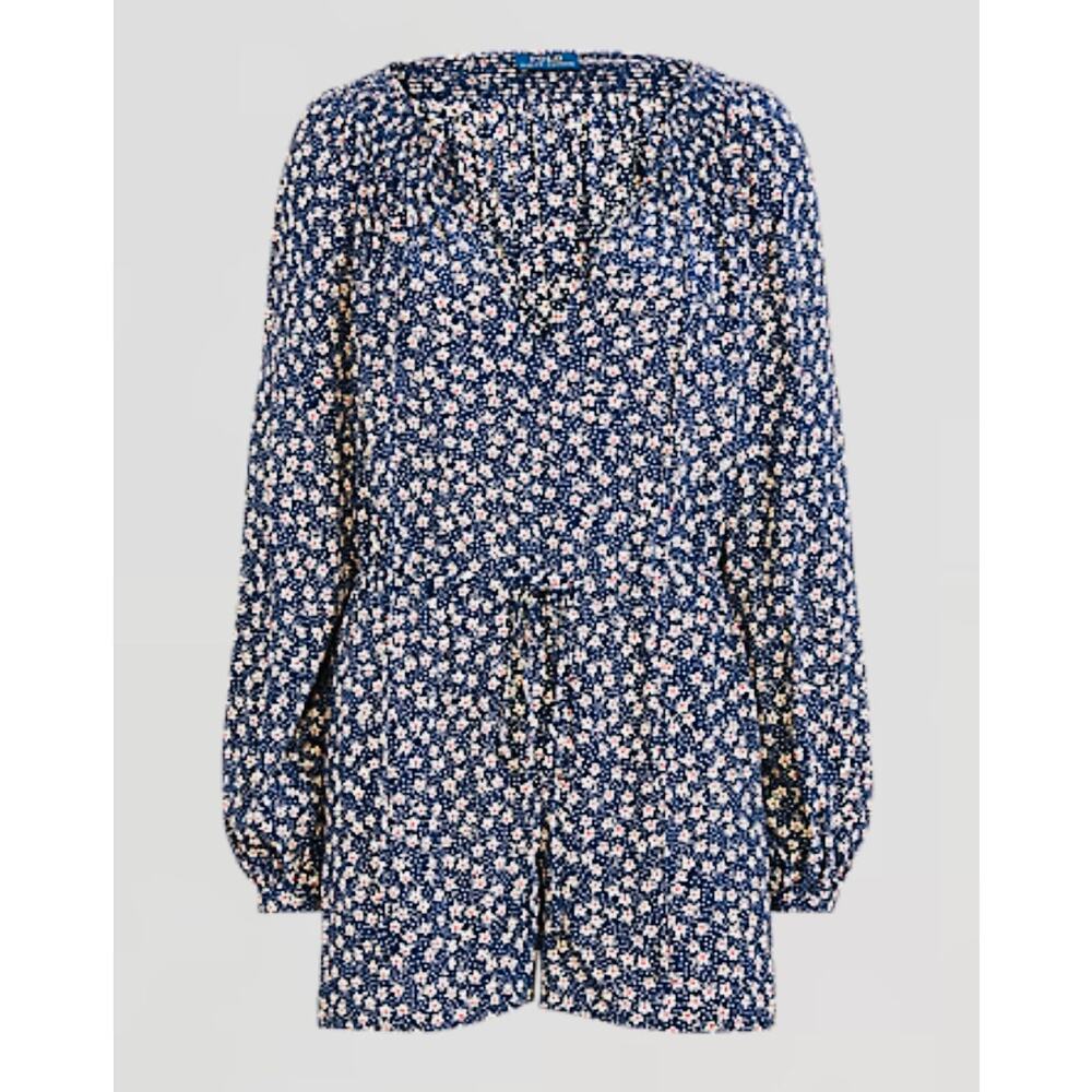 Polo Ralph Lauren Blue Floral Crepe Romper Size 8 NEW Jumpsuit - Picture 2 of 9